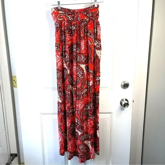 Free People Wide Leg High Waist Boho Tie Waist Paisley Pants Size Small - Picture 6 of 13